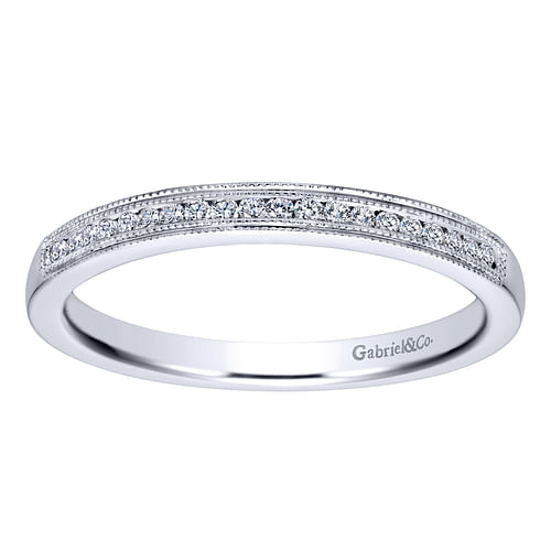 14K White Gold Channel Set Diamond Wedding Band with Milgrain