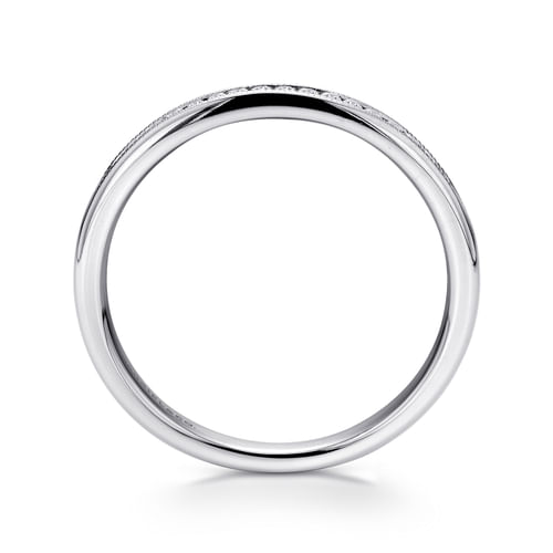 14K White Gold Channel Set Diamond Wedding Band with Milgrain