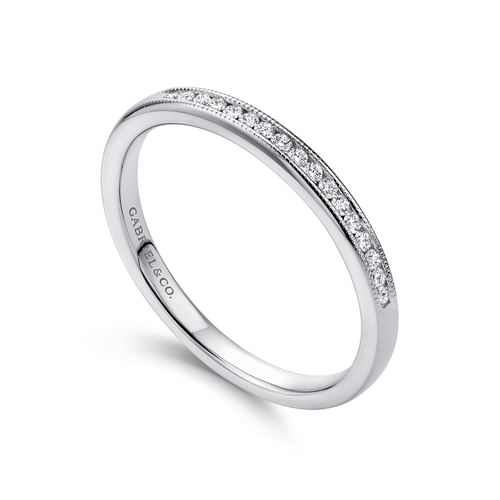 14K White Gold Channel Set Diamond Wedding Band with Milgrain
