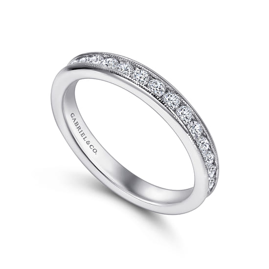 14K White Gold Channel Set Diamond Wedding Band angle 3