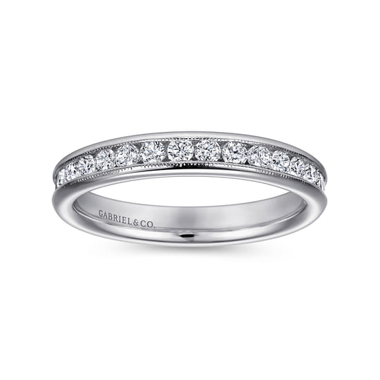 14K White Gold Channel Set Diamond Wedding Band angle 4