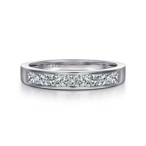 14K White Gold Channel Set Princess Cut 9 Stone Diamond Anniversary Band