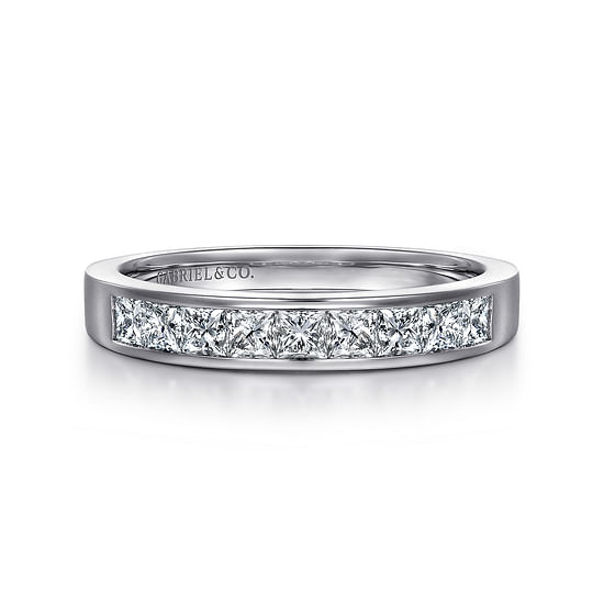 Gabriel - 14K White Gold Channel Set Princess Cut 9 Stone Diamond Anniversary Band