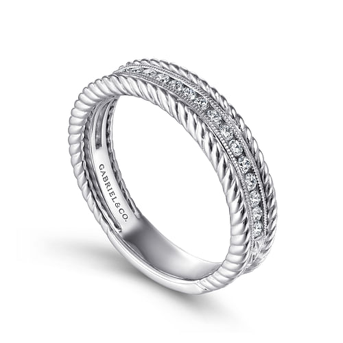 14K White Gold Channel Set Rope Frame Diamond Anniversary Band