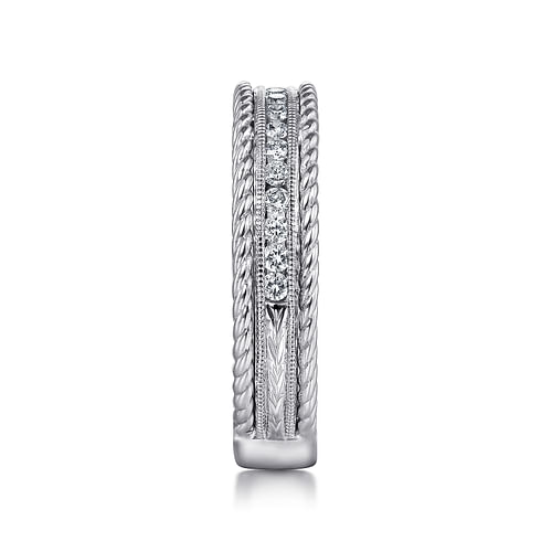 14K White Gold Channel Set Rope Frame Diamond Anniversary Band