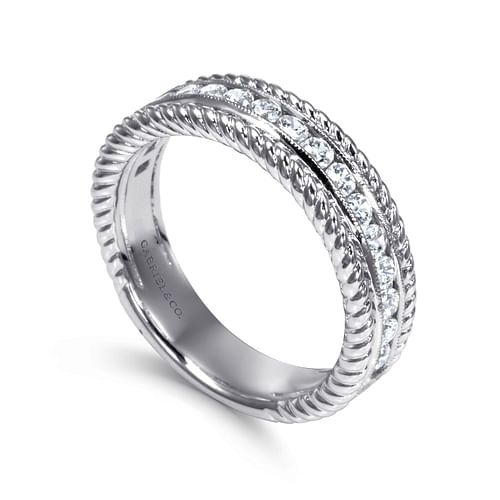 14K White Gold Channel Set Rope Frame Diamond Anniversary Band