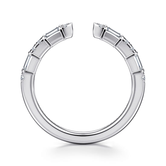 14K White Gold Channel set baguette and U Setting Round Diamond Open Anniversary Band angle 2