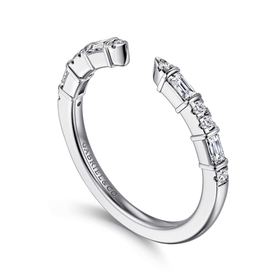 14K White Gold Channel set baguette and U Setting Round Diamond Open Anniversary Band angle 3