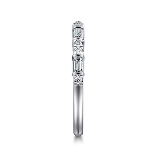 14K White Gold Channel set baguette and U Setting Round Diamond Open Anniversary Band