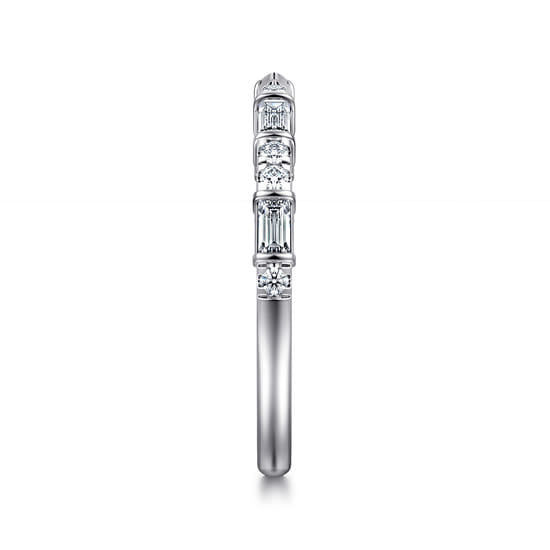 14K White Gold Channel set baguette and U Setting Round Diamond Open Anniversary Band angle 4