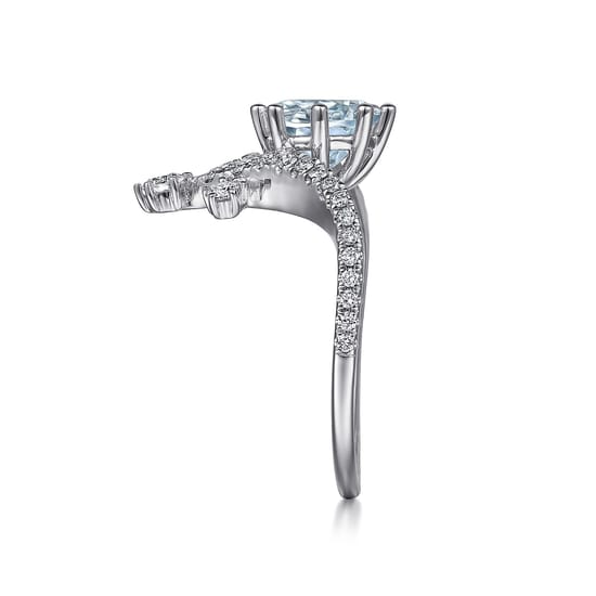 14K White Gold Chevron Aquamarine and Diamond Engagement Ring angle 5