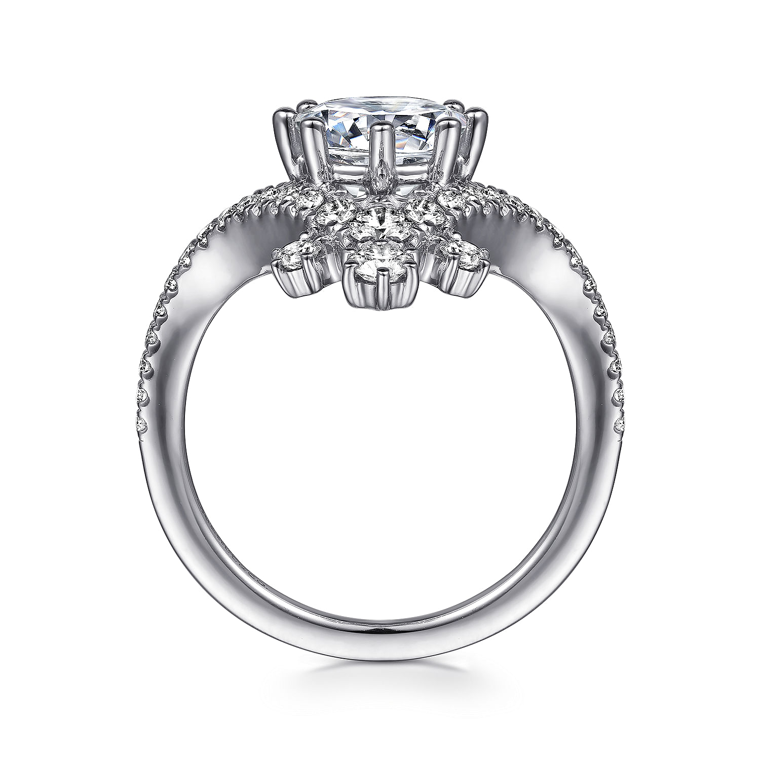 14K White Gold Chevron Diamond Engagement Ring