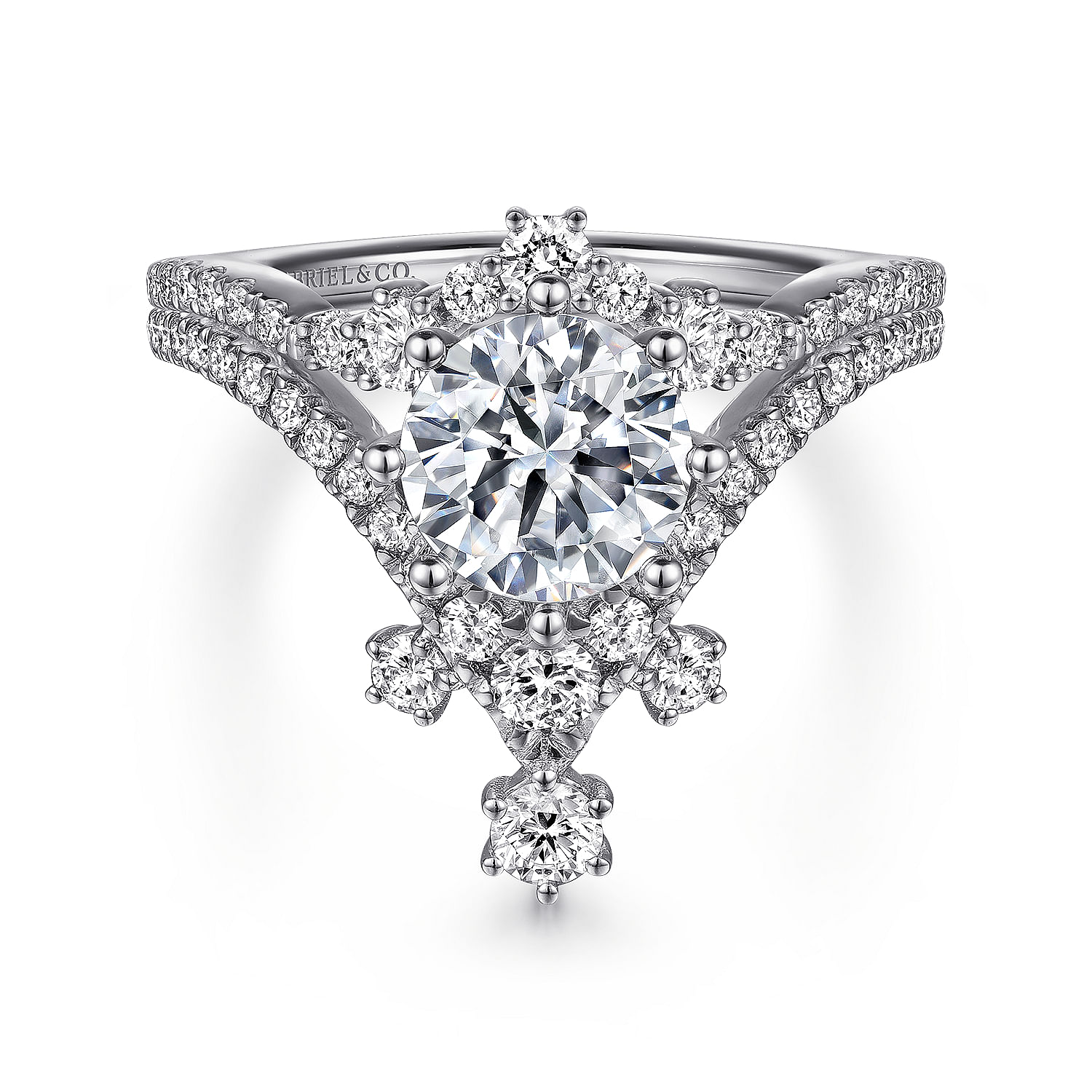 14K White Gold Chevron Diamond Engagement Ring