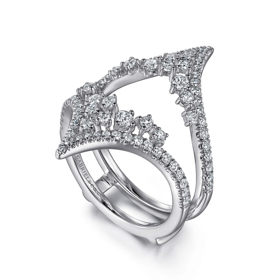 14K White Gold Chevron Diamond Ring Enhancer angle 3