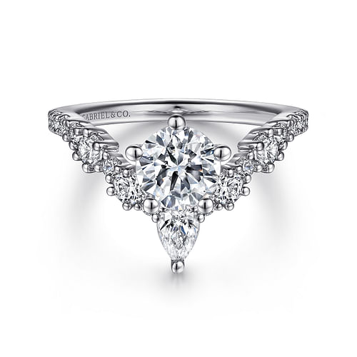 14K White Gold Chevron Round Diamond Engagement Ring