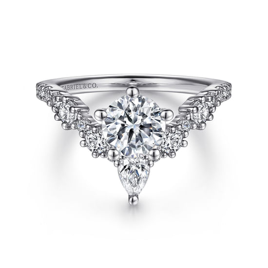Gabriel - 14K White Gold Chevron Round Diamond Engagement Ring