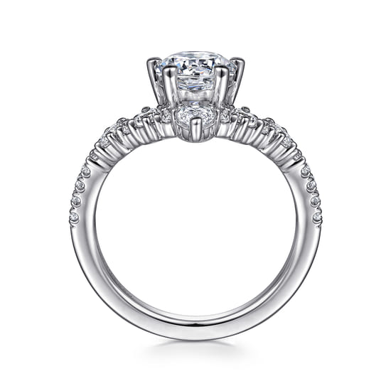 14K White Gold Chevron Round Diamond Engagement Ring angle 2