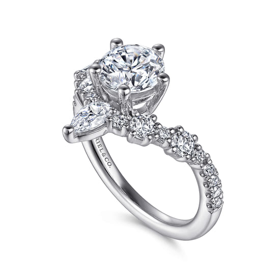14K White Gold Chevron Round Diamond Engagement Ring angle 3