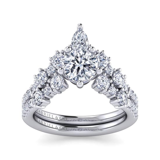 14K White Gold Chevron Round Diamond Engagement Ring angle 4
