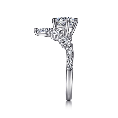 14K White Gold Chevron Round Diamond Engagement Ring