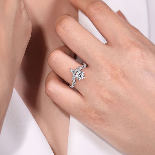 14K White Gold Chevron Round Diamond Engagement Ring