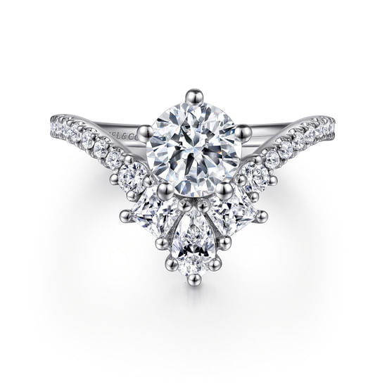 Gabriel - 14K White Gold Chevron Round Diamond Engagement Ring