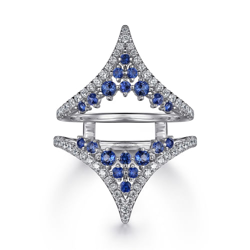 14K White Gold Chevron Sapphire and Diamond Ring Enhancer