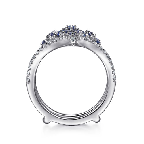 14K White Gold Chevron Sapphire and Diamond Ring Enhancer