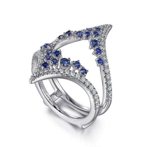 14K White Gold Chevron Sapphire and Diamond Ring Enhancer