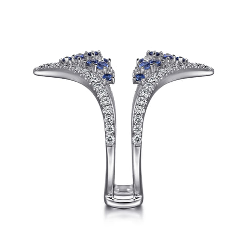 14K White Gold Chevron Sapphire and Diamond Ring Enhancer