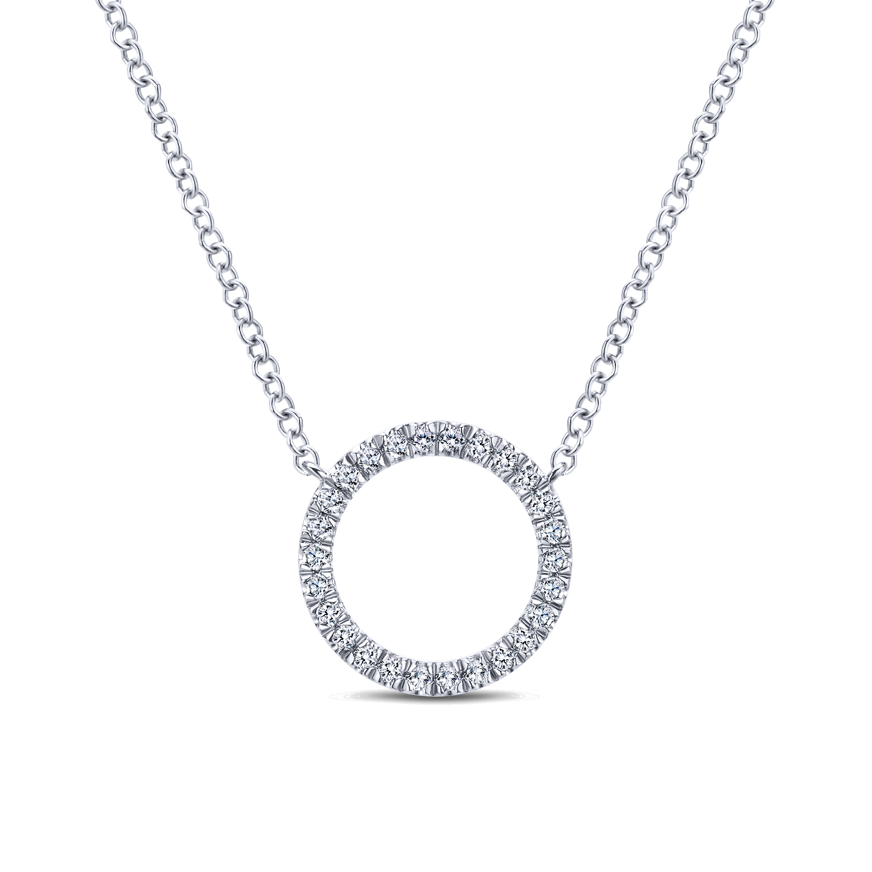 14K White Gold Circle Diamond Pendant Necklace
