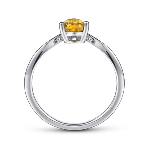 14K White Gold Citrine Diamond Chevron Ring