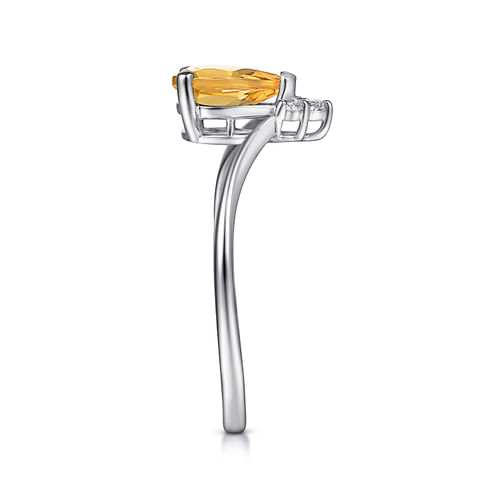 14K White Gold Citrine Diamond Chevron Ring