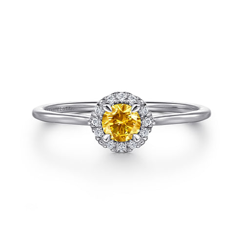 14K White Gold Citrine and Diamond Halo Promise Ring