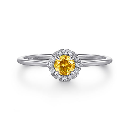 Gabriel - 14K White Gold Citrine and Diamond Halo Promise Ring