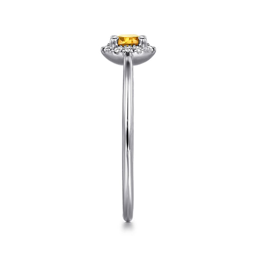 14K White Gold Citrine and Diamond Halo Promise Ring