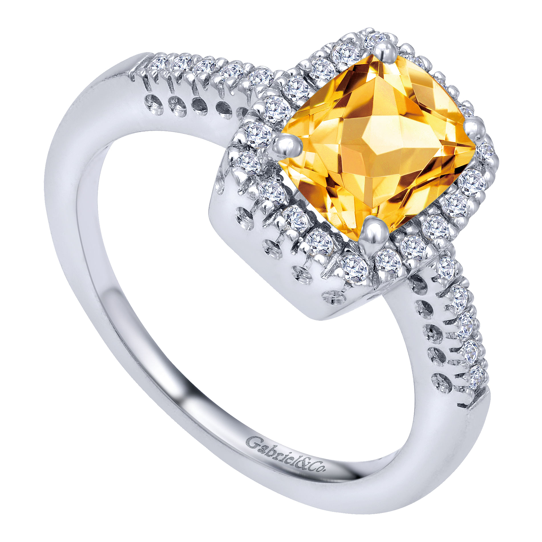 14K White Gold Citrine and Diamond Halo Ring