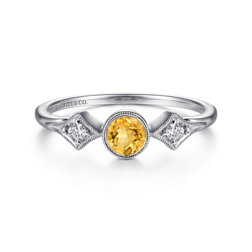 14K White Gold Citrine and Diamond Promise Ring 14K White Gold Citrine and Diamond Promise Ring