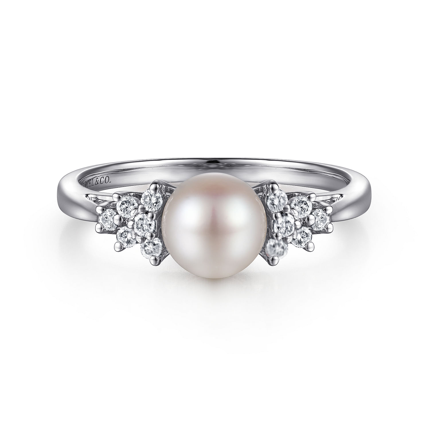 Gabriel - 14K White Gold Classic Cultured Pearl Diamond Accented Stackable Ring