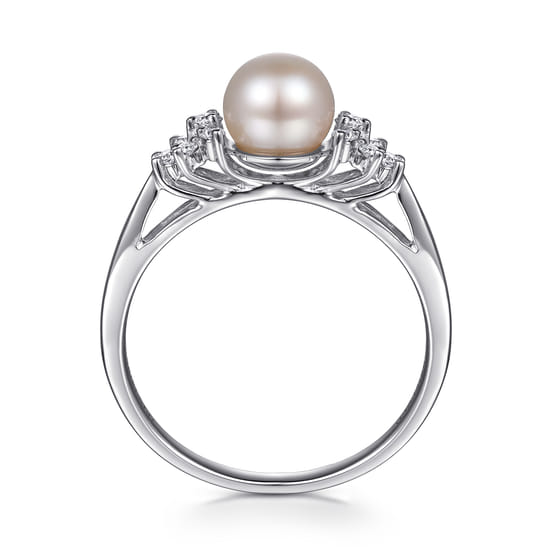 14K White Gold Classic Cultured Pearl Diamond Accented Stackable Ring angle 2