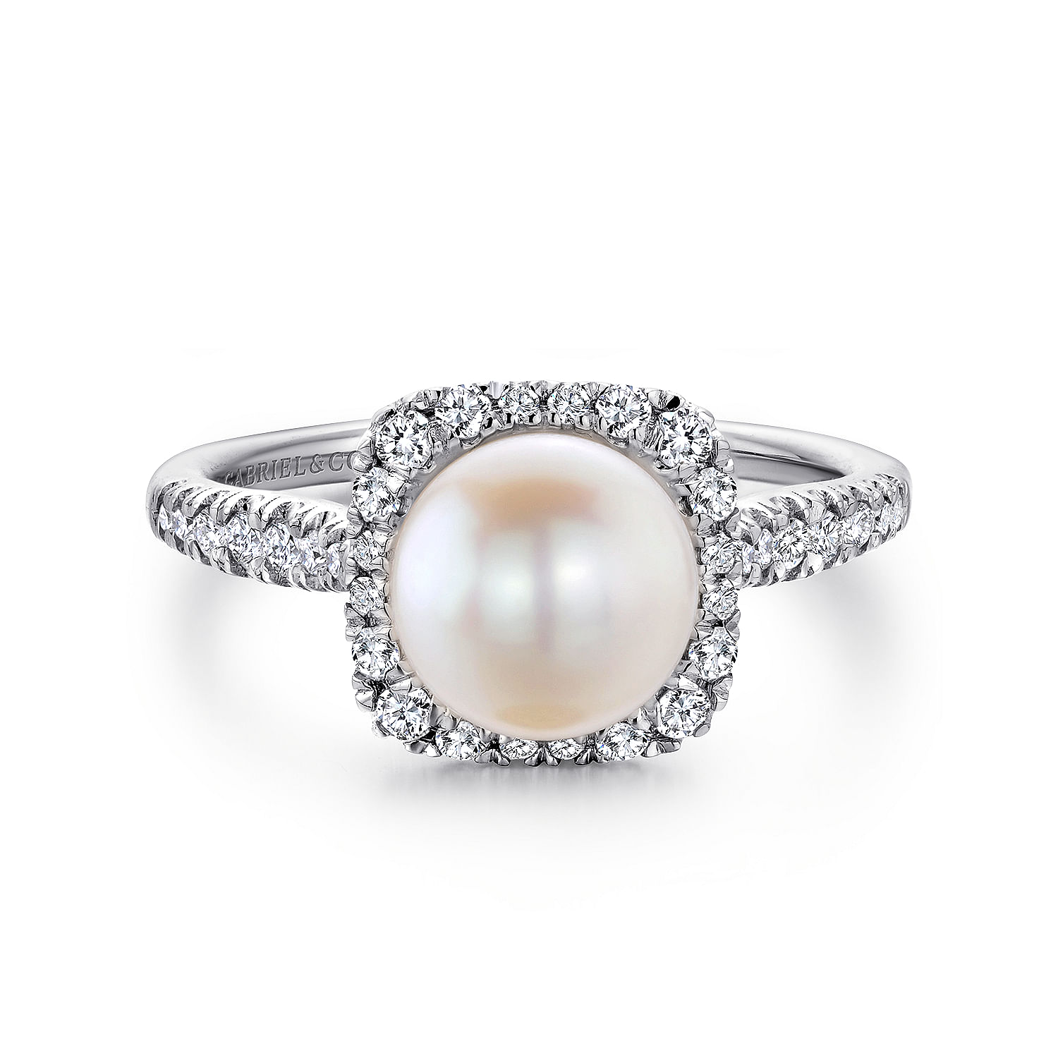 Gabriel - 14K White Gold Classic Cultured Pearl and Diamond Halo Ring