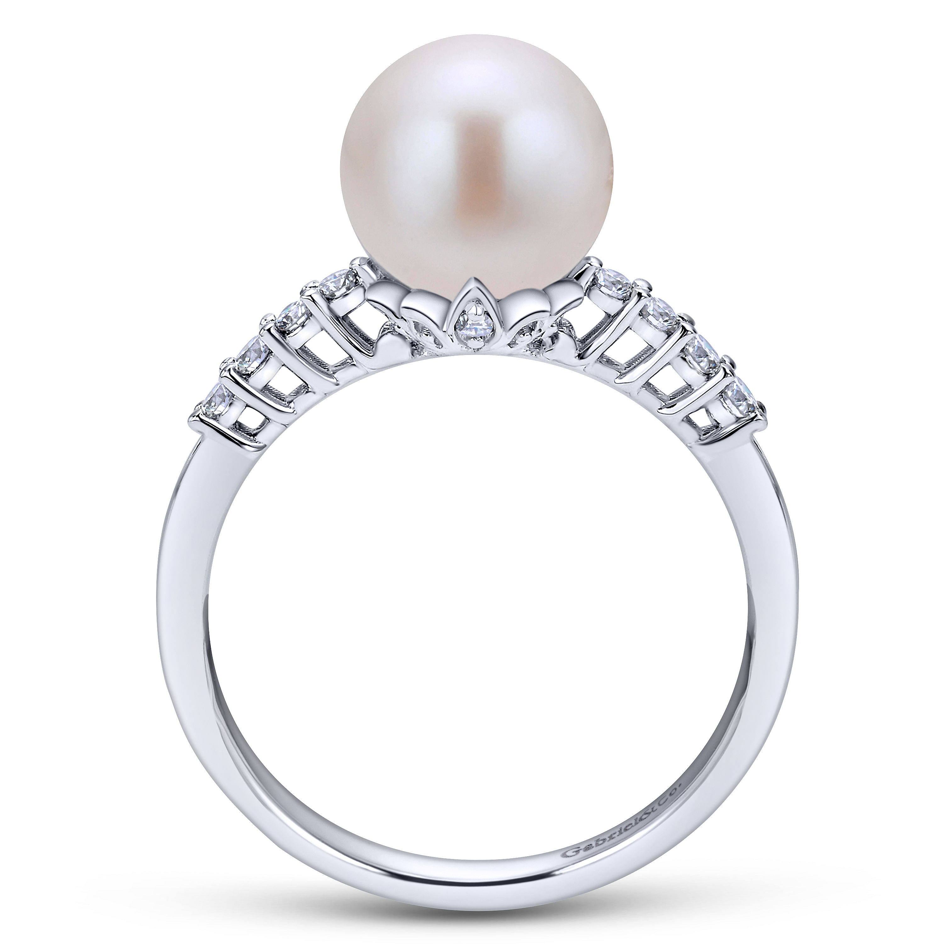14K White Gold Classic Cultured Pearl and Diamond Ring