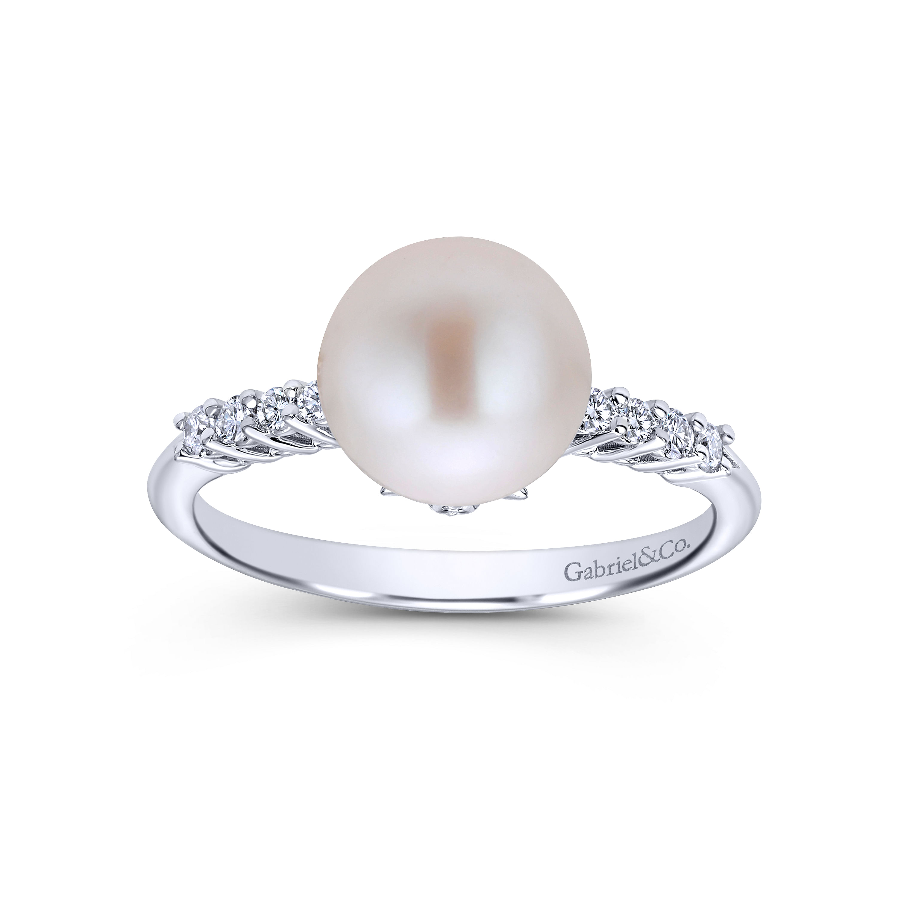14K White Gold Classic Cultured Pearl and Diamond Ring