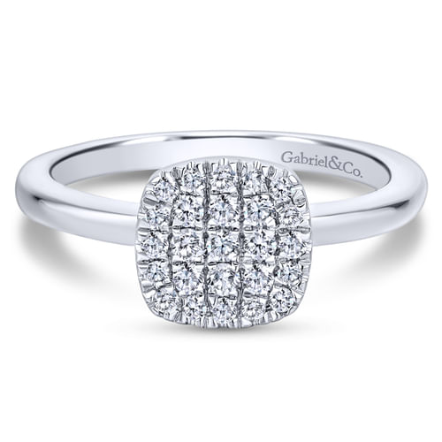 14K White Gold Classic Cushion Shape Diamond Pavé Ring