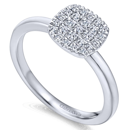 14K White Gold Classic Cushion Shape Diamond Pavé Ring