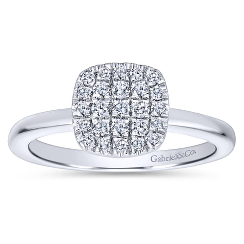 14K White Gold Classic Cushion Shape Diamond Pavé Ring