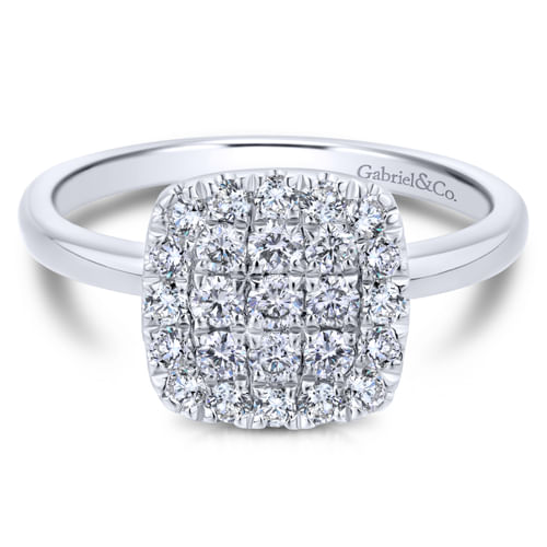 14K White Gold Classic Cushion Shape Diamond Pavé Ring