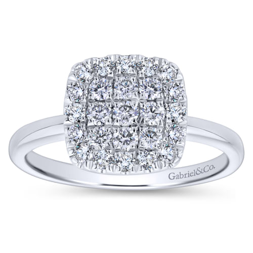 14K White Gold Classic Cushion Shape Diamond Pavé Ring