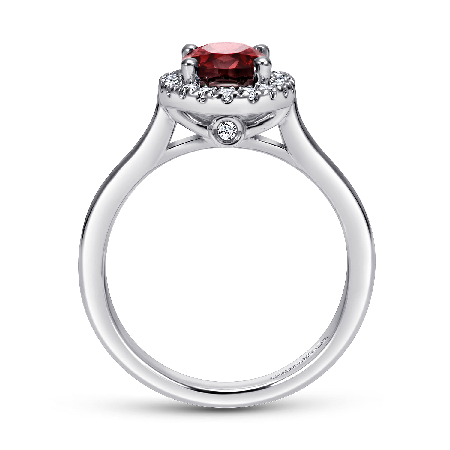 14K White Gold Classic Oval Garnet and Diamond Halo Ring