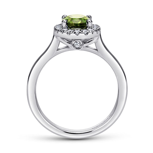 14K White Gold Classic Oval Peridot and Diamond Halo Ring